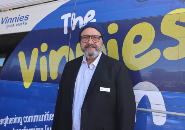 CEO Daniel Munk in a photo op for the 2025 Vinnies CEO Sleepout. In 2025, over $45,000 was raised.