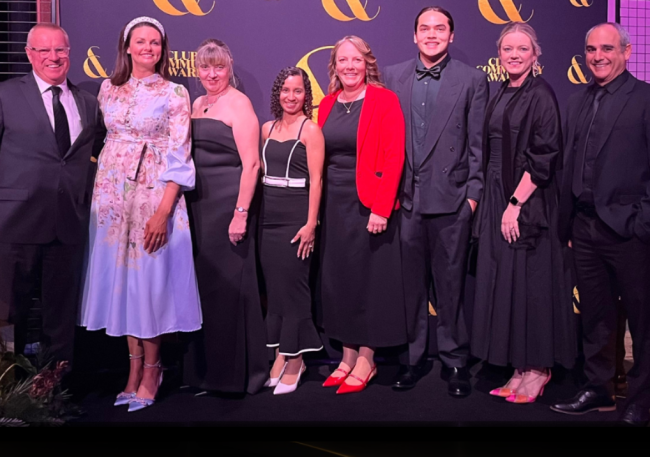 In 2025, Wests Illawarra won a Clubs & Community Award for "Fostering Grassroots Sport." Pictured: Some of the Wests Illawarra team attending the dinner.
