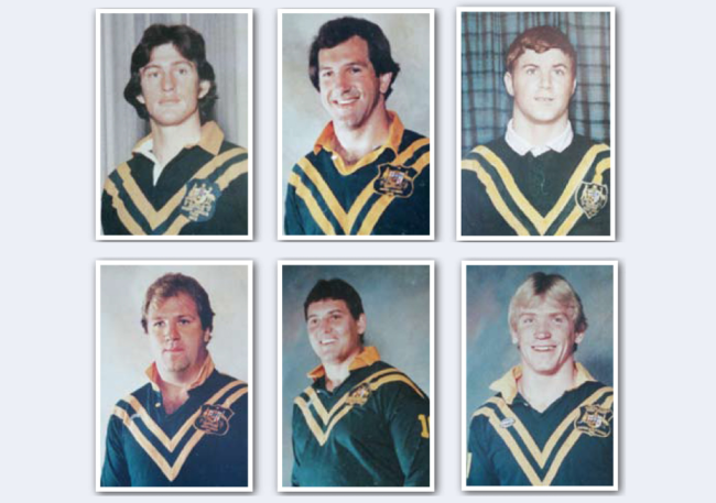 These rugby league greats played for the Western Suburbs Rugby League Club before representing Australia. (Top: David Waite, John Dorahy, Graeme Lye. Bottom: Royce Ayliffe, Steve Roach and Garry Jack).